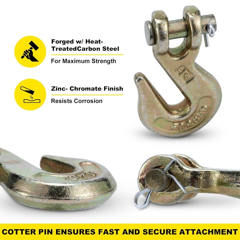 Htata Prep G70 1/4 Chain Hook Heavy Duty Clevis Grab Hook for 1/4 Inch Grade 70 Chain - for Trailer Truck Transport Yellow Chromate Finish (4Pack) - Image 3